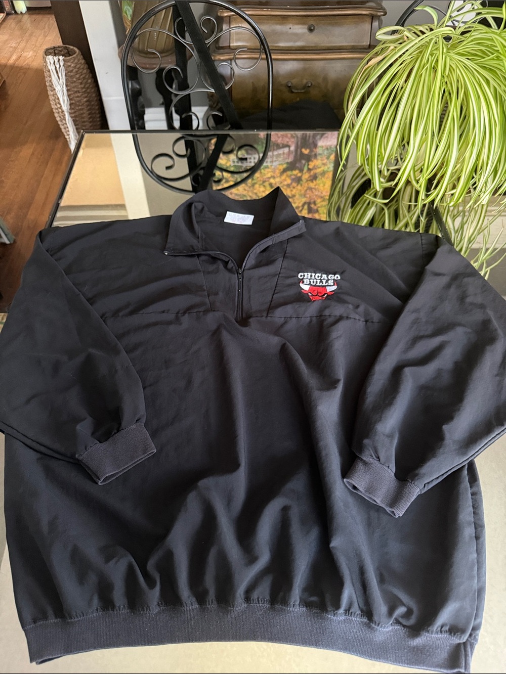 Vintage Black Chicago Bulls Quarter-Zip Pullover Windbreaker, Size Large